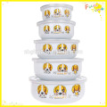 5pc fancy round airtight cookware enamel ice bowl with coating high quality plastic cover and colorful